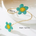 Gouden open armband met turquoise bloemen en een diameter van 8cm voor dames - Groen