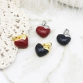 Vintage Ancora red and black heart pendant with gold and silver plated clips for jewelry - Gold / Red Heart