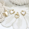Exquisite white shell heart pendants with gold frames for DIY necklace jewelry making - Hollow Half Heart / 14.6*17.2mm