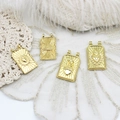 Set of 4 tarot style rectangular 18K gold plated pendants with mystical relief patterns - Laser Heart Square Plate (M0484) / 13.5*24.3mm