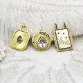 18K gold plated tarot style pendants with green, clear and blue zircon stones - Green Zirconia Square Plate (M0484) / 16.7*24.5mm