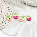 Set of four strawberry donut pendants with 18K gold-plated rings for DIY jewelry making - Strawberry Donut Style / Rose Red