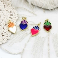 Detail of colorful enamel sacred heart pendants with gold plating for jewelry making - Heart Radish Style / White