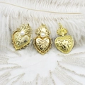 Colgantes de corazón barroco dorados con perlas y relieve de cruz en encaje blanco - Corazón de Perlas (22*31mm)