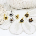 18K gold plated tiger eye stone pendants in heart and sunflower shapes for DIY jewelry - Tiger's Eye Clover (T0797) / 15*17.5mm / Gold