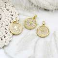 Golden round cross pendant necklace charms with sparkling zircon micro-pave setting - Gold - Cross Round Plate