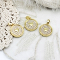 Elegant gold heart pendants with white zirconia set on a vintage lace and feather background - 15.8*18mm / Gold - Heart Round Plate