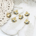 Detail of six 18K gold plated seashell charms with blue rhinestones for DIY jewelry making - Blue Scallop
