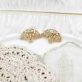 Elegant 18K gold plated hollow fan-shaped baroque pearl stud earrings for women - Gold Hollow Fan-shaped Style