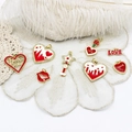 Red and white heart-shaped charms with gold edges and diamonds for DIY jewelry making - Hollow Letter Heart / Red