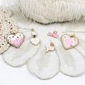 Romantic pink enamel heart pendants with gold frames and sparkling zircon for jewelry making - Lava Heart / Pink White