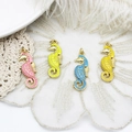 Colorful sea horse pendants in alloy with drip oil finish and rhinestones for DIY jewelry - Pink Seahorse (11.5*34mm)