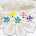 Detail view of colorful enamel cherry blossom pendants with golden alloy frame on lace - Large Five-Petal Flower 21*22.7mm / Pink