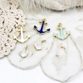 Blue and white enamel anchor and shell charms with gold metal edges for DIY jewelry - Blue Anchor Pattern