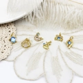 Golden ocean animal charms with blue zircons featuring turtles and shells on lace - 11.3*12.5mm / Blue Sea Turtle