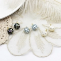 Natural abalone shell geometric pendants in black and blue with gold plated clasp - Abalone Shell Sphere Shape