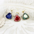 Close-up of heart-shaped 18K gold-plated pendants with blue, red, and green gems - Navy Blue Plump Heart (19.2*27.7mm)