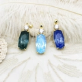 Detailed macro view of faceted crystal pendants with gold plating and cubic zirconia - Dark Green Long Oval (13*33.5mm)
