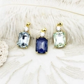Detail of 18K gold-plated rectangle gem pendants in blue and green with crystal inlay - Light Blue Rounded Rectangle (14*28.5mm)
