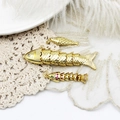Jointed koi fish pendants in gold plated brass with scales and gemstone details - 8.5*35mm / Movable Fish with Colorful Zirconia