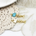 Detail of fishbone pendants with colorful enamel coating and small sparkling zircon stones - Blue Fishbone / 9.5*28mm