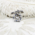 Luxury butterfly shell brooch with cubic zirconia and star-shaped silver finish accents - 28*30.5mm / White Gold Star Style (G0537)