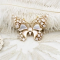 Elegant butterfly brooch with natural mother of pearl and cubic zirconia on gold metal - 38*57mm / Zirconia Mother of Pearl Butterfly