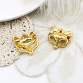 Exquisite gold-plated fox mask pendants with intricate hollow design and ruby red accents - Fox Brooch (24.5*25mm)