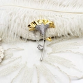 Detailed macro view of gold lily of the valley brooch with micro-pave zirconia crystals - 33.7*55mm / Two-tone Carnation