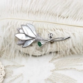 Elegant lily of the valley brooch with white shell petals and zircons on soft feathers - 28.7*64mm / White Shell Lotus