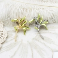 Elegant gold and silver lily of the valley brooch with green enamel and zircons - 38*50mm / 18K Gold Lily of the Valley