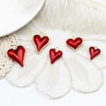 Five gold-plated red heart pendants for DIY jewelry making on white lace background - Enamel Red Large Heart Style (M0550)