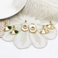 Elegant gold-plated mother of pearl fan and clover pendants with exquisite diamond accents - Green Gourd Fan