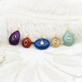 Waterdrop natural stone pendants with inset rhinestones for DIY jewelry making - Round Coffee Crystal / 12.5*17.5mm