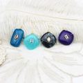 Geometric natural stone pendants with 18K gold plating and zircon inlay for jewelry DIY - Rhombus Aquatic Jade