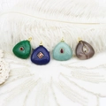 Triangle natural stone pendants with gold ring and zircon inlay for jewelry making - Triangular Malay Jade (20*25mm)