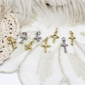 Set di mini ciondoli a croce placcati oro 18 carati con strass per gioielli fai-da-te - Oro 18K
