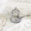 Detail of silver hollow gourd brooch with pavé zircon stones on lace and feather - 31.5*46mm