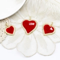 Three-piece red velvet heart pendants with gold frames and crystal rhinestones for DIY - Flocking Red Heart Style (M0550)