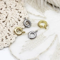 Close-up of 18k gold and silver zircon paved round clasps for jewelry making - 18K Gold Rhinestone Gear Clasp 9*12.2mm