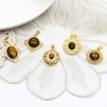 Tiger eye stone pendants in 18k gold plated geometric designs with pearls and zircons - Pearl Edge Oval Tiger's Eye (19*24.5mm)