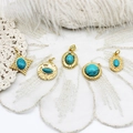 Golden turquoise charms in geometric heart and clover shapes for DIY jewelry making - Sharp Rhombus Style