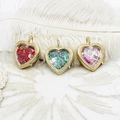 Golden heart pendant with colorful stone filling and sparkling zircon micro-pave setting - Red Color Beads Heart (M0557)