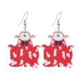 Halloween cowboy ghost drop earrings with red cow pattern and white western hat - Red (White Hat)