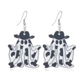 Halloween cowboy ghost earrings with black and white cow print acrylic finish - White (Black Hat)