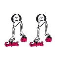 Gruselige Halloween Totenkopf-Ohrringe mit pinken Knochenarmen und Game On Schriftzug - Geistergesicht Stil (WEH3440) / Weiß