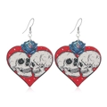 Orecchini a cuore in legno con teschi e rose blu in stile gotico per Halloween - Stile Cuore Rosa Teschio (WEH3308)