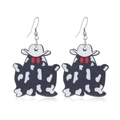 Ghost earrings with cowboy hat and cow print pattern in acrylic material - Black (White Hat)