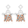 Halloween ghost earrings made of white acrylic with orange floral patterns and stud details - White Floral Ghost White Petal Stud Style