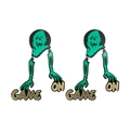 Gotische Zombie-Skelett-Ohrringe mit grünem Kopf und goldenen Game On Buchstaben - Zombiegesicht Stil (WEH3440) / Grün